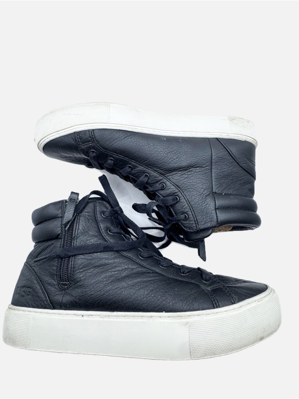 Ugg Australia Olli Black Leather Side Zip High Top Sneakers Womens SIze 10